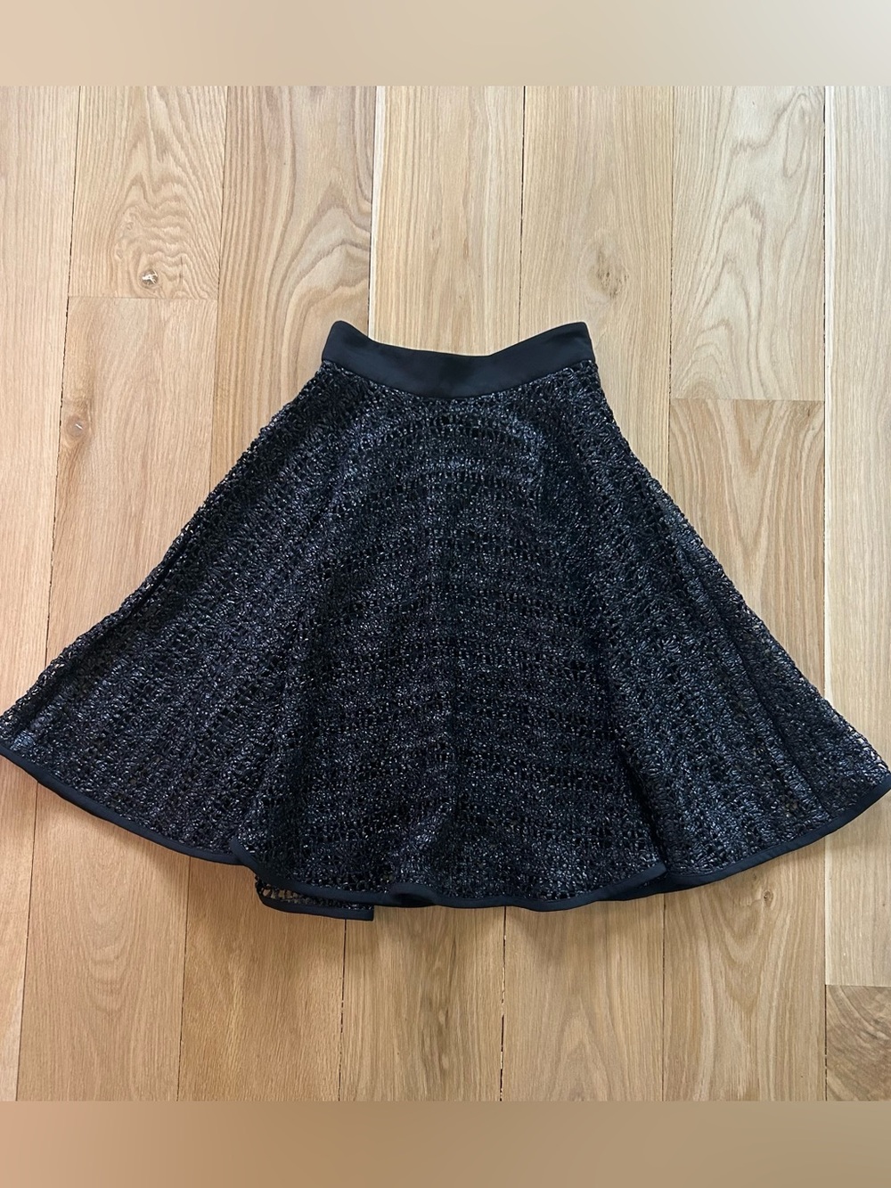 Milly New York Raffia Crochet A-Line Midi Skirt Black Size 4